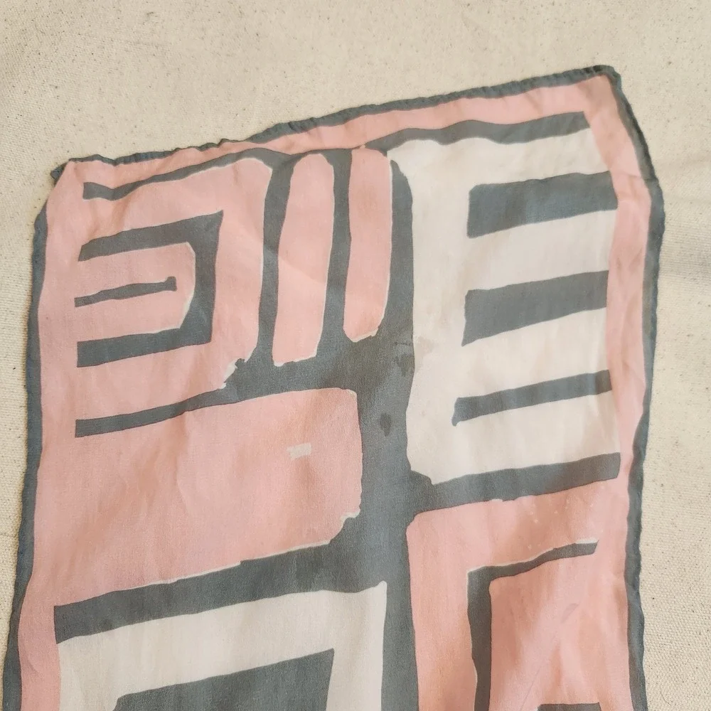 Vintage Vera Neumann Silk Scarf Pink Geometric Abstract Block Art 1950 1960